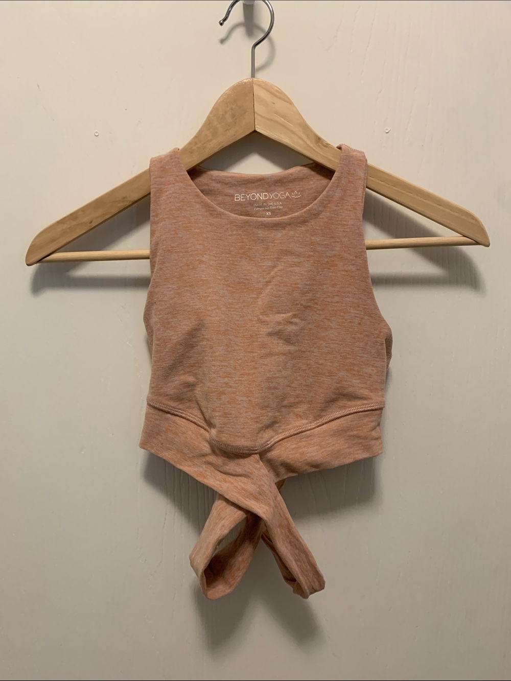 Beyond Yoga Heathered Peach High Neck Sports Bra